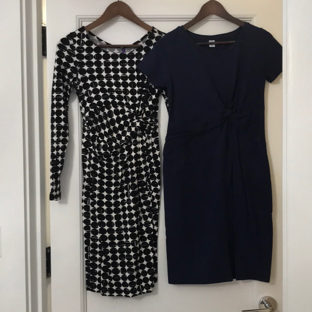 Two cotton maternity dresses with wrap/knot detail